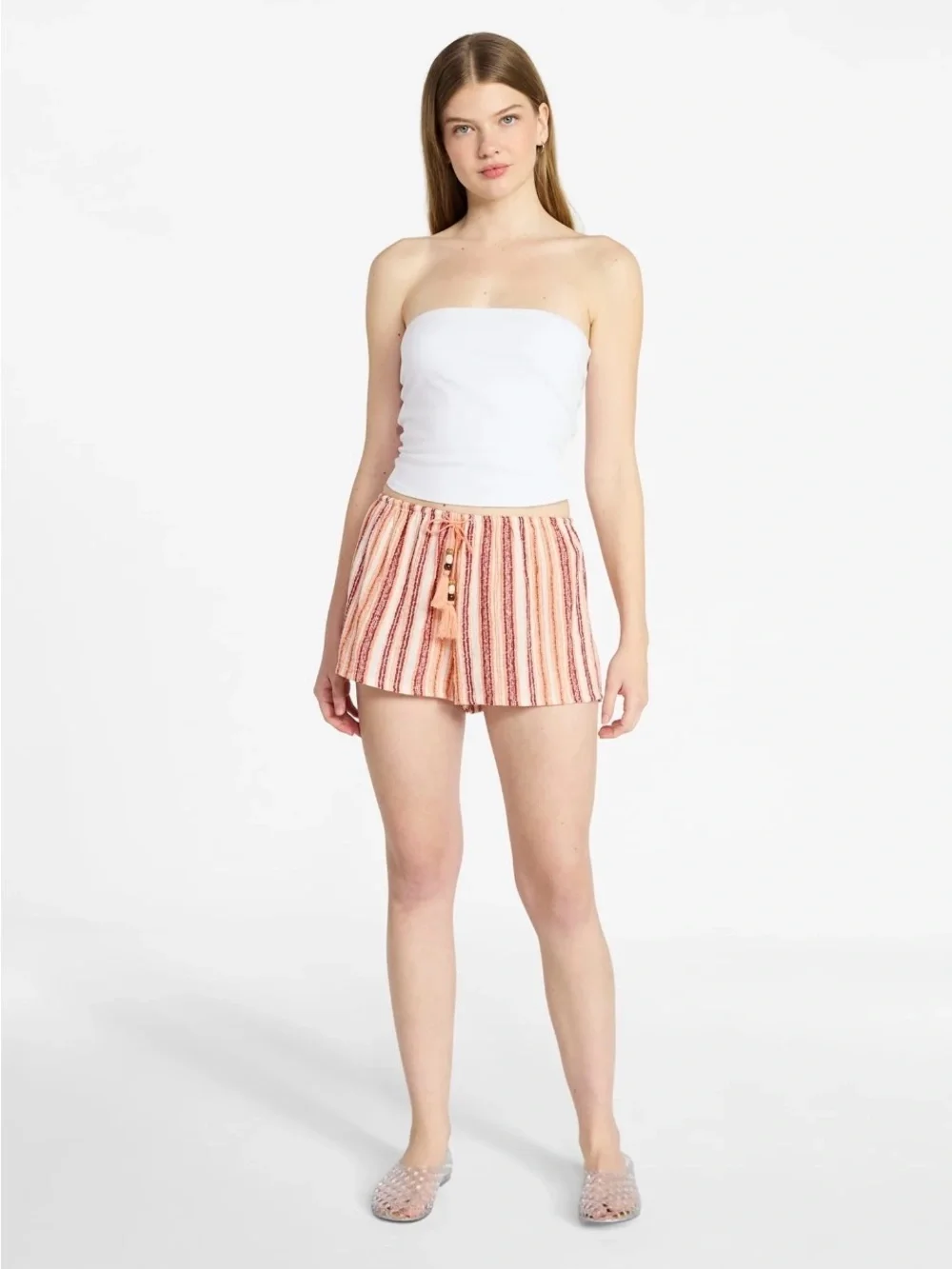 No Boundaries Peach and Cream Striped Cotton Pull On Shorts